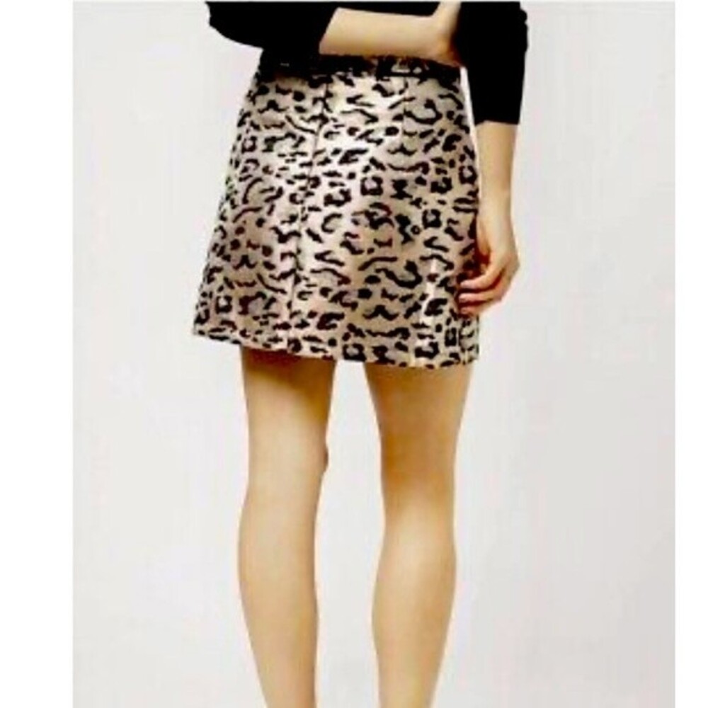 Topshop Shiny Metallic Gold Silver Leopard Animal Print Mini Skirt Sz 4